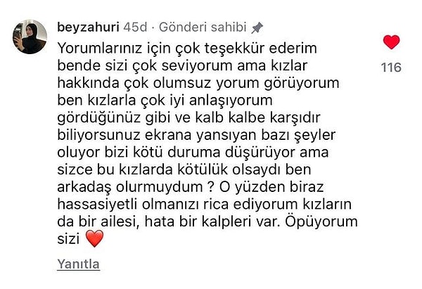 İşte Beyza'nın o paylaşımı: