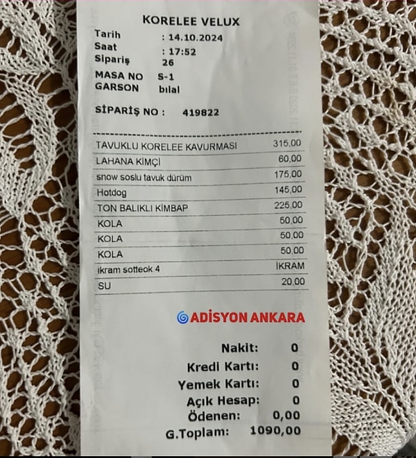 Ankara'nın sevilen Kore restoranı Korelee'nin yeni şubesinden bir hesap