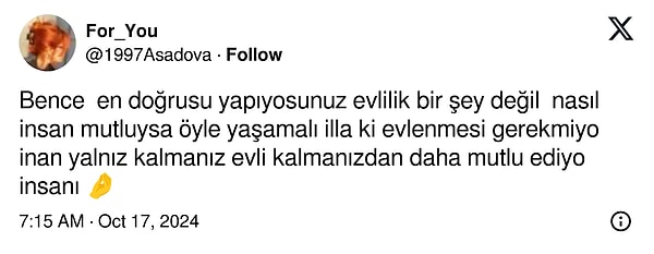 "Yalnız kalmanız evli kalmanızdan daha mutlu ediyor insanı" 👇