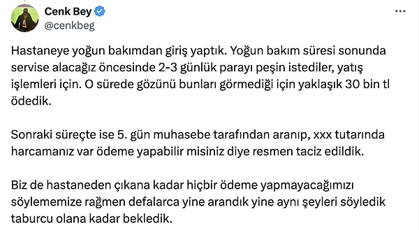 Cenk Bey, babasının hastane sürecini de detaylı bir şekilde anlatmış. 👇