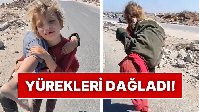 Yaralı Kız Kardeşini İki Kilometre Boyunca Omzunda Taşıyan Gazzeli Küçük Kız Yürekleri Dağladı