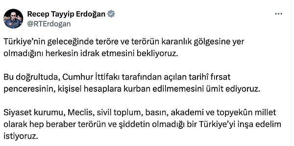 Cumhurbaşkanı Erdoğan'ın paylaşımı 👇