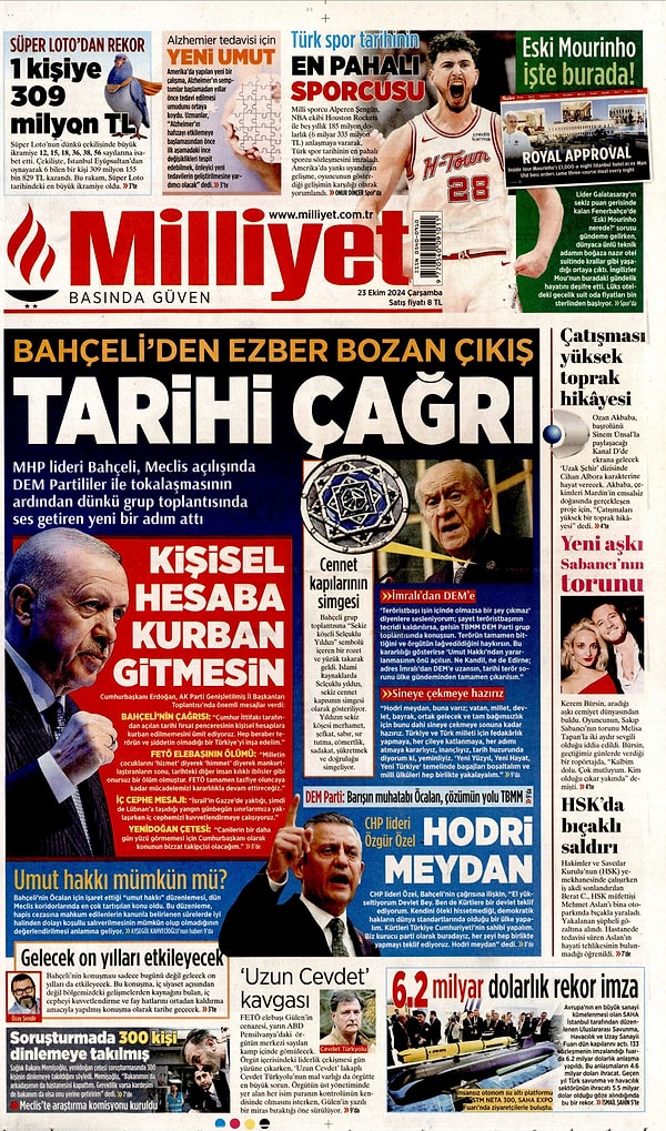 Milliyet: “Bahçeli’den Ezber Bozan Çıkış: Tarihi Çağrı”👇🏻