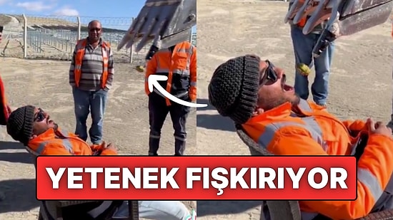 Kepçe Operatörü Adeta Şov Yaptı: Arkadaşına Çatalla Baklava Yedirdi!