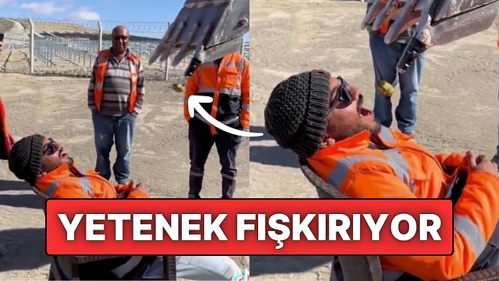 Kepçe Operatörü Adeta Şov Yaptı: Arkadaşına Çatalla Baklava Yedirdi!