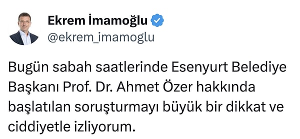 Ekrem İmamoğlu ise durumu şu paylaşımla eleştirdi.