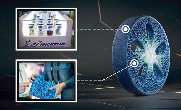 %100 geri dönüştürülebilir olan lastik; kauçuk, bambu, melas ve portakal kabuğundan yapılan çevre dostu bir tasarıma sahip. Ayrıca 3D yazıcıyla anında tamir edilebilecek şekilde tasarlanmış.