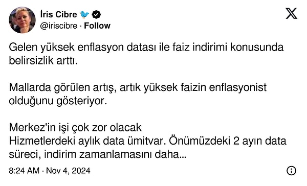 "Faiz indirimi olmayacağı kesinleşti."