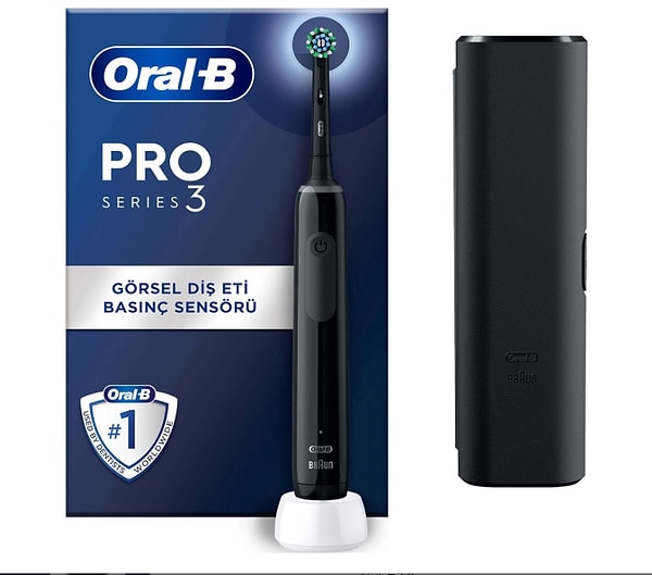 9. Oral-B Pro3-3500 Şarj Edilebilir Diş Fırçası Siyah (Seyahat Kabı Hediyeli)