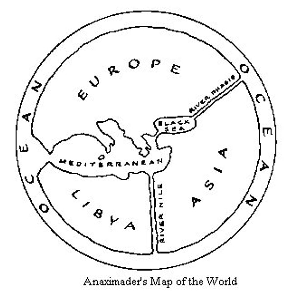 M.Ö. 5. yüzyılda, ilk dünya haritası Anaksimandros tarafından çizildi. Haritanın orijinali günümüze ulaşmasa da, Herodot’un tariflerine göre kara parçaları, etrafını çevreleyen bir su kütlesi içinde dairesel olarak yerleştirilmiş.