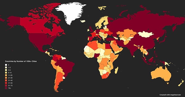 3. 100 binden fazla nüfusa sahip şehirleri olan ülkeler.