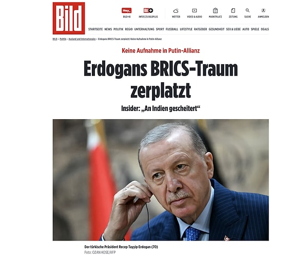 Amerikan basınında Türkiye'nin BRICS'e katılmak için üyelik başvurusu yaptığı iddiası yer alırken, Alman Bild Gazetesi Türkiye'nin BRICS üyeliğinin Hindistan tarafından engellendiğini ileri sürdü. Ancak söz konusu iddialar yalanlandı.