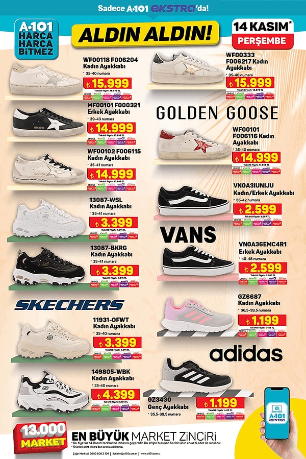 Golden Goose, Vans, Adidas, Skechers Marka Ayakkabılar;