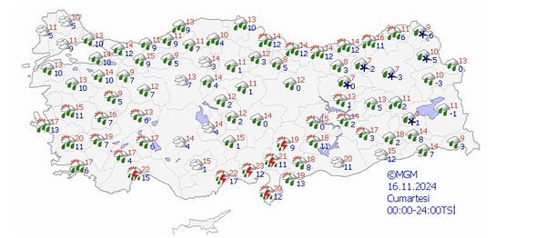 16 Kasım 2024 Cumartesi günü de yağışlar birçok ilde yağmaya devam edecek.