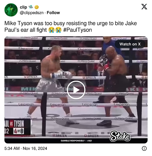 "Mike Tyson, tüm dövüş boyunca Jake Paul'un kulağını ısırma isteğine direnmekle meşguldü."