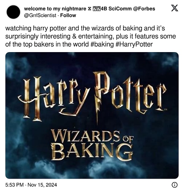 "Harry Potter: Wizards of Baking'i izlemek şaşırtıcı derecede ilginç ve eğlenceli, ayrıca dünyanın en iyi pastacılarından bazıları da var"