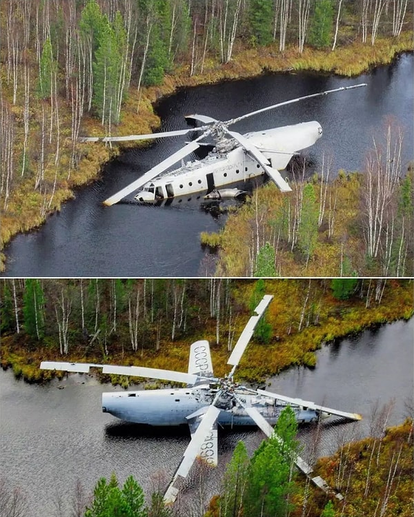 1. İlk durağımız, bataklıkta terk edilen bu Rus helikopteri