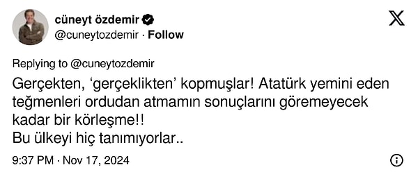 "Gerçeklikten kopmuşlar" diyen Özdemir duygularını bu şekilde dile getirdi: