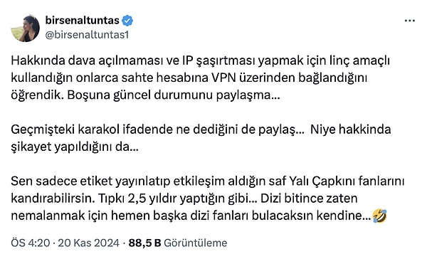 X hesabından aşağıdaki tweeti atan Birsen Altuntaş'ın👇