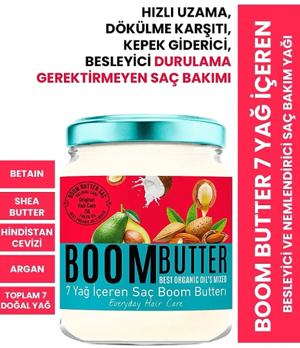 11. BOOM BUTTER 7 Yağ Içeren Besleyici Ve Nemlendirici Saç Bakım Yağı 190 ml