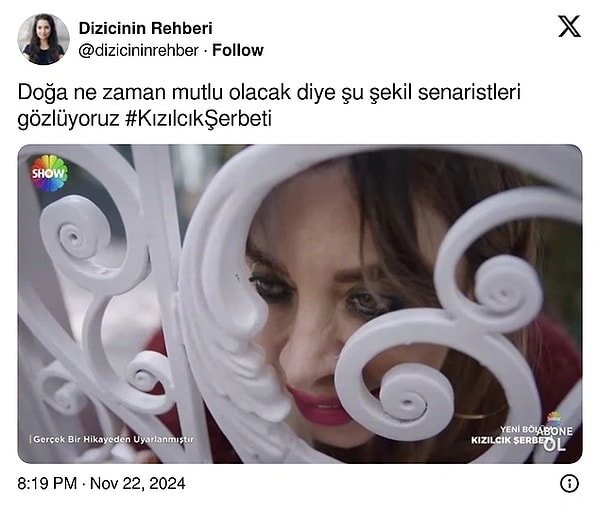 Show TV'nin reyting rekortmeni dizisi Kızılcık Şerbeti yine sosyal medyanın gündemine oturdu. Dramla komediyi harmanlayan yegane dizilerden olan Şerbo'ya haliyle izleyicilerden mizah dolu paylaşımlar geldi. Dizinin izleyicilerinin hafta boyunca yaptığı paylaşımları sizler için derledik. Şerbo'ya bir de izleyici gözünden bakalım diyorsanız içeriğimize buyurun...