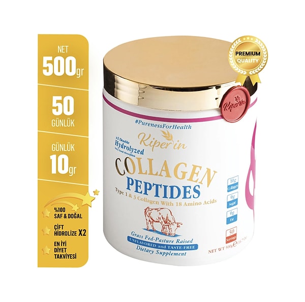 3. Kiperin Collagen %100 Saf ve Doğal Yüksek Biyoaktif ve Biyoyararlı Çift Hidrolize Edilmiş Toz Peptitleri İçeren Diyet Takviyesi