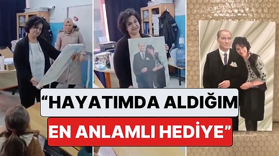 Bir Öğretmen 24 Kasım'da Kendisi İçin Yaptırılan Atatürk'lü Portre Karşısında Gözyaşlarını Tutamadı