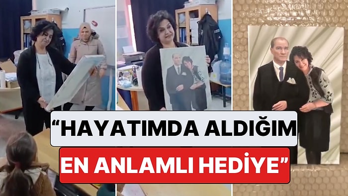 Bir Öğretmen 24 Kasım'da Kendisi İçin Yaptırılan Atatürk'lü Portre Karşısında Gözyaşlarını Tutamadı