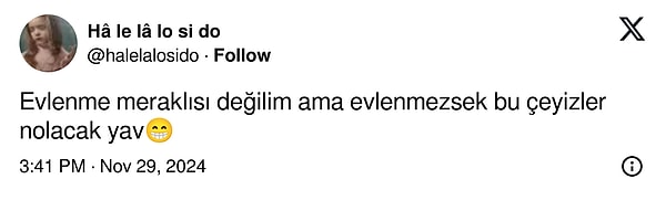 Twitter'da çeyiz alışverişine dair iki farklı görüş karşı karşıya geldi. Kiminin gözünde çeyiz geleceğe dair yatırım, kimisine göre ise boşuna harcama. Her şey bu tweetle başladı👇