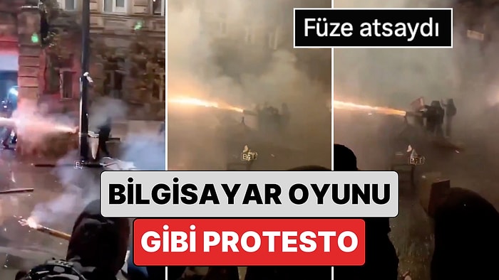 Gürcistan’da Düzenlenen Hükümet Karşıtı Protestolarda Bir Kişi 'Toma'ya Hava Fişek Makinesi ile Saldırdı