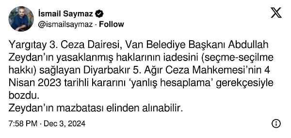 İsmail Saymaz'ın paylaşımı 👇