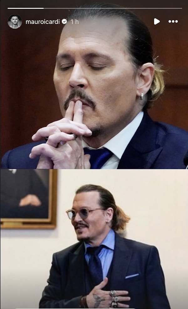 Bu gönderinin üzerine bir de hikaye paylaşımı yapan Icardi, Johnny Depp'in Amber Heard ile boşanma davasından şu görüntüyü paylaştı👇