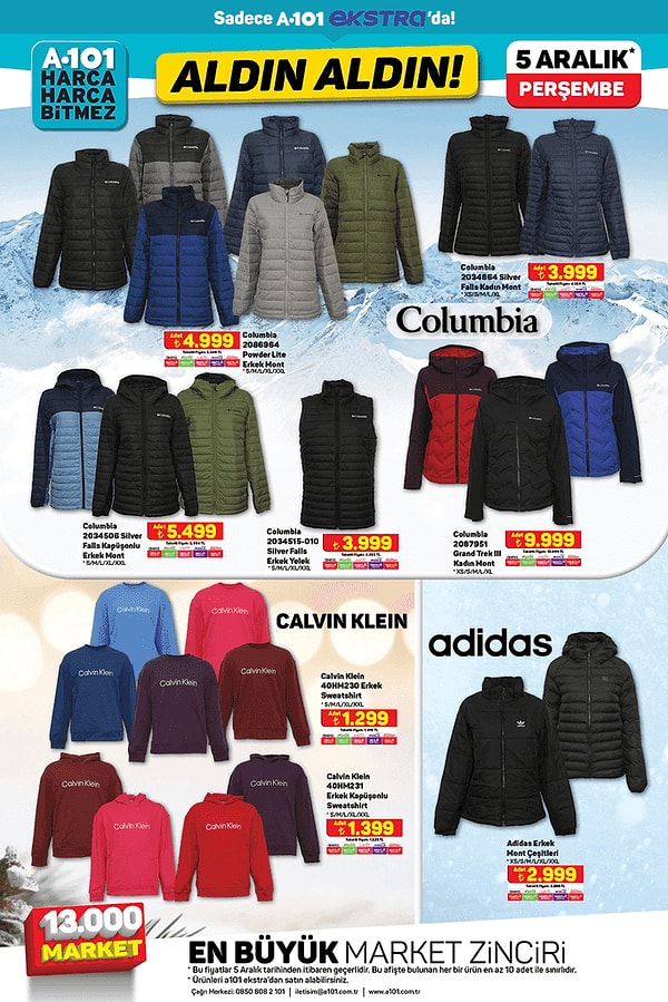 A101 Aldın Aldın Kataloğu'na Gelen Columbia ve Adidas Montlar