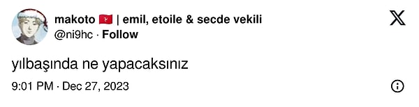 2025'a sayılı günler kala hepimizin için yılbaşı heyecanı kapladı. Bir X kullanıcısı, takipçilerinin yılbaşında ne yapacaklarını merak edip soru sorunca ise ortaya komik paylaşımlar çıktı.