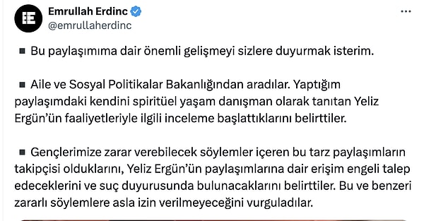 Emrullah Erdinç yaptığı çağrının ardından bakanlık yetkililerinin inceleme başlattığını açıkladı.