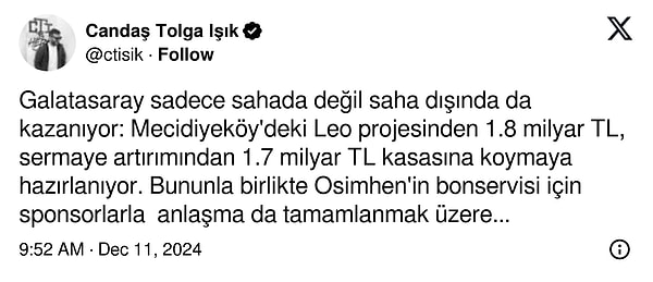 Işık'ın sosyal medya hesabından yaptığı paylaşım 👇