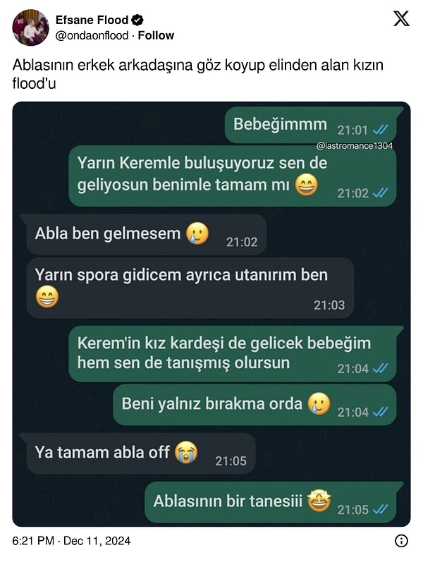 İşte, X gündemine bomba gibi düşen "ablasının sevgilisini elinden alan kızın" floodu! 👇