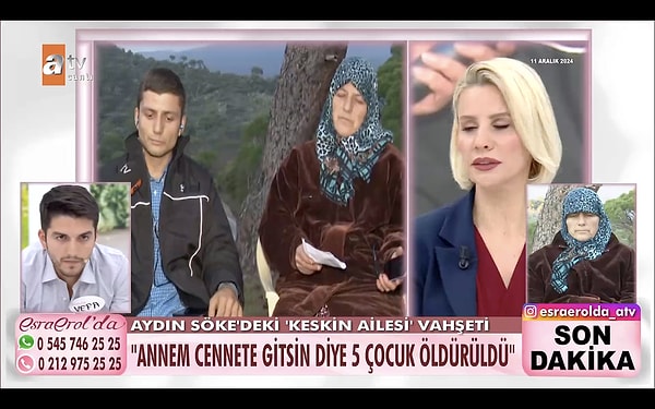 Bugünkü yayına bağlantı ile katılan anne Ceyhan Keskin ve abi Erdem Keskin, Vefa'nın iddialarını yalanladı. Esra Erol, elindeki belgelere dayanarak anneye "Çok kötü bir şey yaşamışsın. Evde tam 6 saat doğum yapmışsın ve bu bebek senden parça parça çıkarılmış. Hatırlıyor musun?" diye sordu.