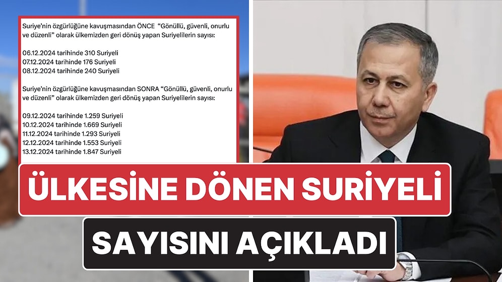 Ali Yerlikaya Verileri Açıkladı: Ülkesine Dönen Suriyeli Sayısı Belli Oldu!