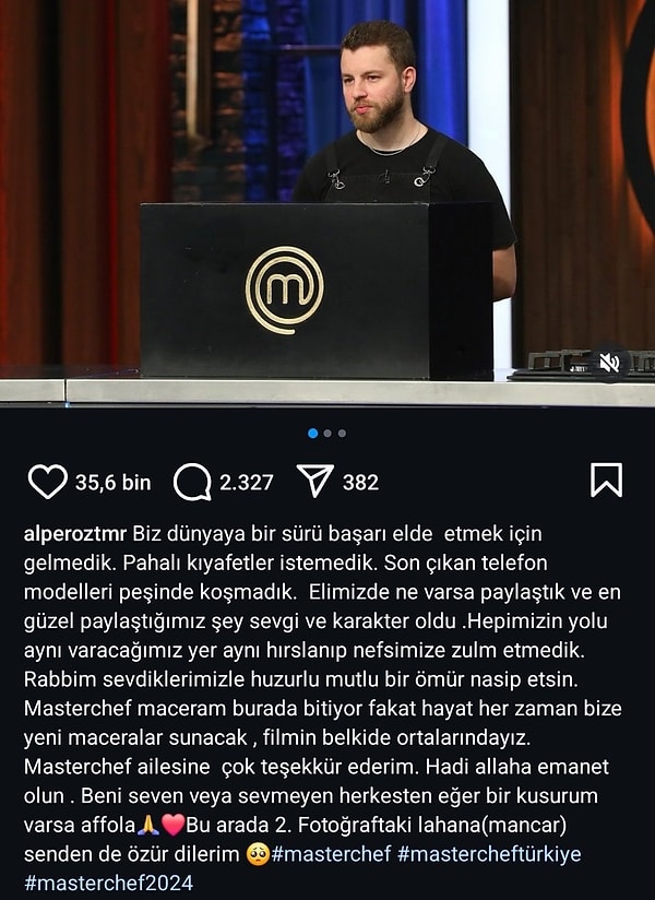 İşte MasterChef Alper'in o paylaşımı: