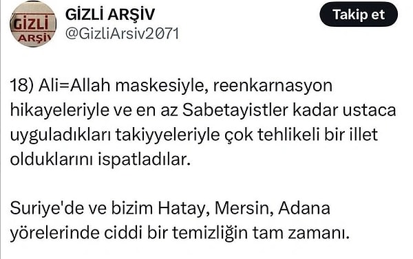 Suriye İç Savaşı HTŞ ve muhalif güçlerin Esad rejimini devirmesiyle şimdilik bitmiş görünüyor. Ancak 13 yıllık kanlı savaşın arkasında bazı dini, mezhepsel ve politik motivasyonlar da var. Tabii bu motivasyonları ülke içine çekmek isteyen provokatif paylaşımlara da sık sık şahit oluyoruz. Bir Twitter hesabı ise Suriye'de Esad döneminde egemen güç olarak nitelendirilen Arap Alevileri üzerinden ülkemizde vatandaşı hedef aldı.