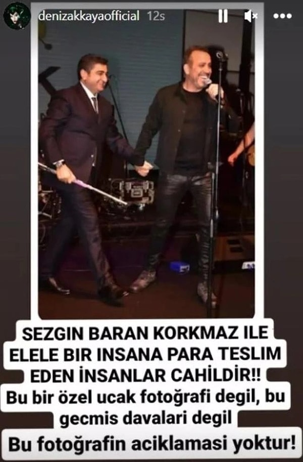 Akkaya, "Sezgin Baran Korkmaz ile el ele bir insana para teslim eden insanlar cahildir! Bu bir özel uçak fotoğrafı değil, bu geçmiş davaları değil. Bu fotoğrafın açıklaması yoktur" sözleriyle Levent'i dolandırıcıkla suçlamıştı.