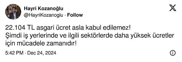 İktisatçı Hayri Kozanoğlu: "22.104 TL asgari ücret asla kabul edilemez! Şimdi iş yerlerinde ve ilgili sektörlerde daha yüksek ücretler için mücadele zamanıdır!"