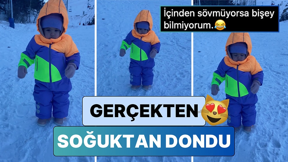 Adana'nın Sıcağından Karda Kayak Yapmaya Giden Miniğin Soğuktan Gerçekten Donup Kaldığı Sevimli Anlar