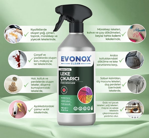 1. Evonox Clean Çok Amaçlı Ultra Güçlü Leke Çıkarıcı Sprey