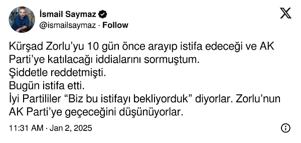 Saymaz'ın paylaşımı şöyle: