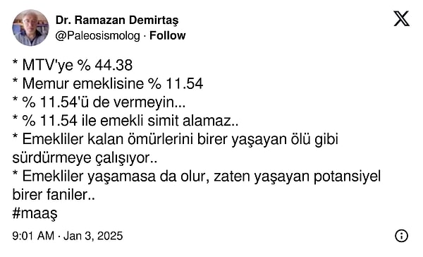 Asgari ücretin yarattığı hayal kırıklığının ardından maaşlarına önemli bir iyileştirme bekleyen emeklilerin yine istediği gibi bir zam yapılmadı. Vatandaşlar X'te tepkilerini dile getirdi. İşte o tepkiler 👇