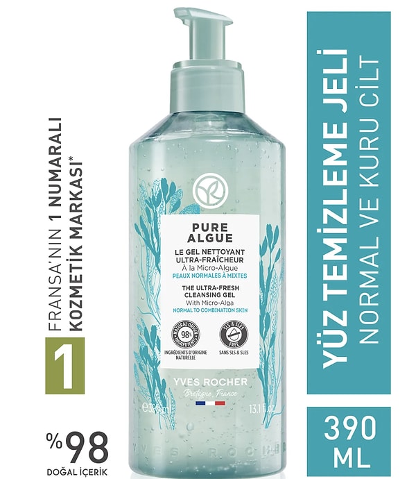 14. Yves Rocher Normal Ve Kuru Ciltler Için Pure Algue Prebiyotik Yüz Yıkama Jeli-390ml