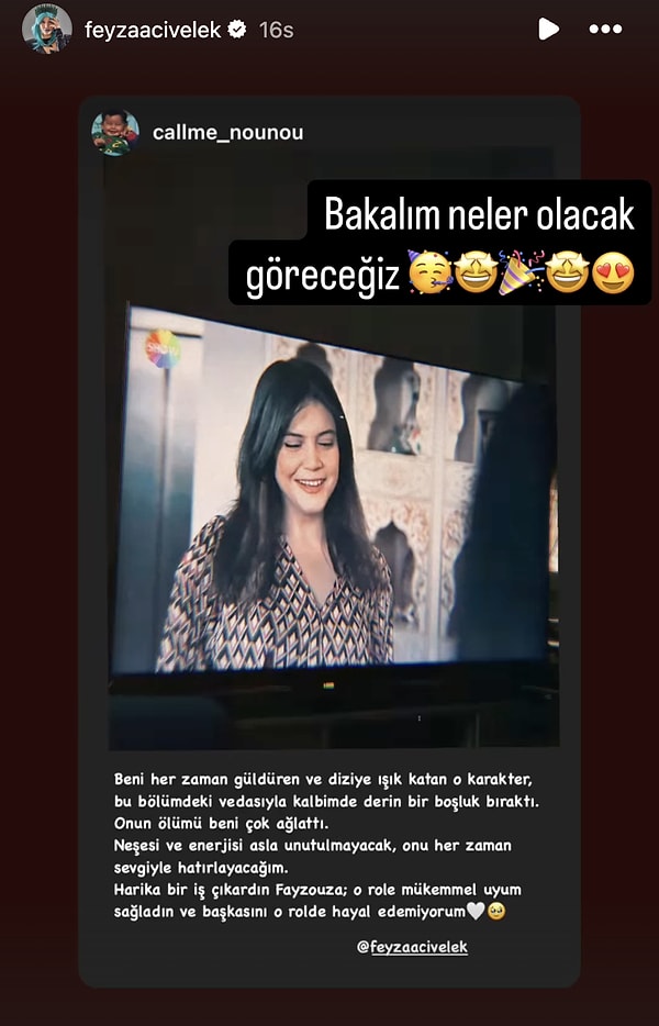 Yeni bölüm fragmanında cenazeye dair hiçbir görüntünün paylaşılmamasının ardından Feyza Civelek'in kendisi için yapılan bir paylaşıma "Bakalım neler olacak, göreceğiz" yazması yeniden kafaları karıştırdı.