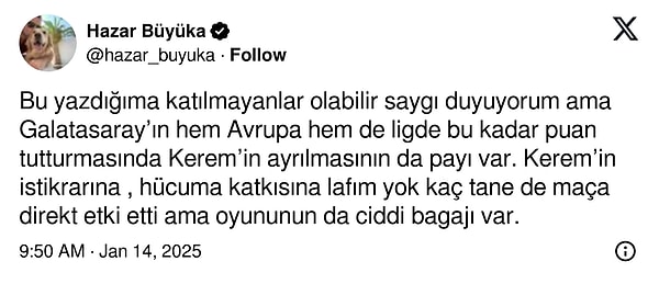 Sosyal medyada Galatasaray'ın bu sezon yenilgi yüzü görmemesinde Kerem'in gidişinin payı olduğu ifade edildi. 👇